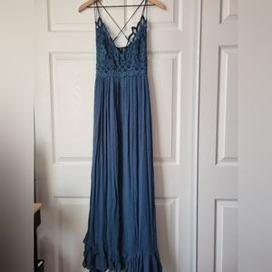 Free People FP One Adella Maxi Blue Crochet Lace Dress
